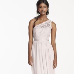 David’s Bridal one shoulder color is petal pink.